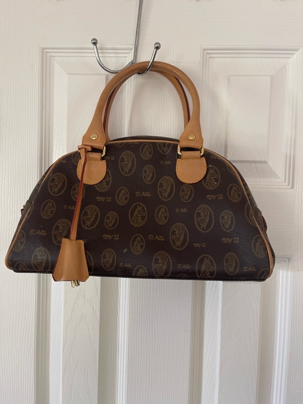 Brown Monogram Dome Satchel with Tan Trim